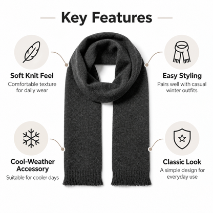 Keepbetterlily®  Dark Grey Solid Knit Fringed Winter Scarf