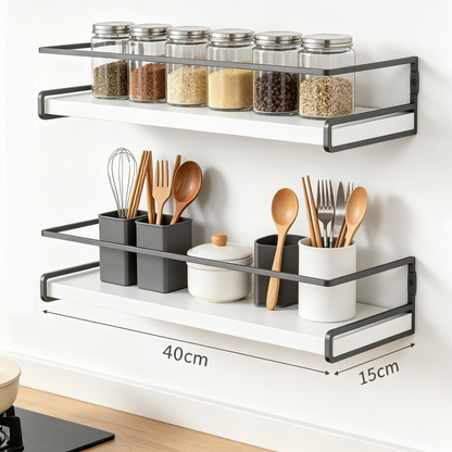 Bathroom Floating Wall Shelves – Over Toilet Storage Organizer with Towel Bar for Modern Spa-Like Spaces