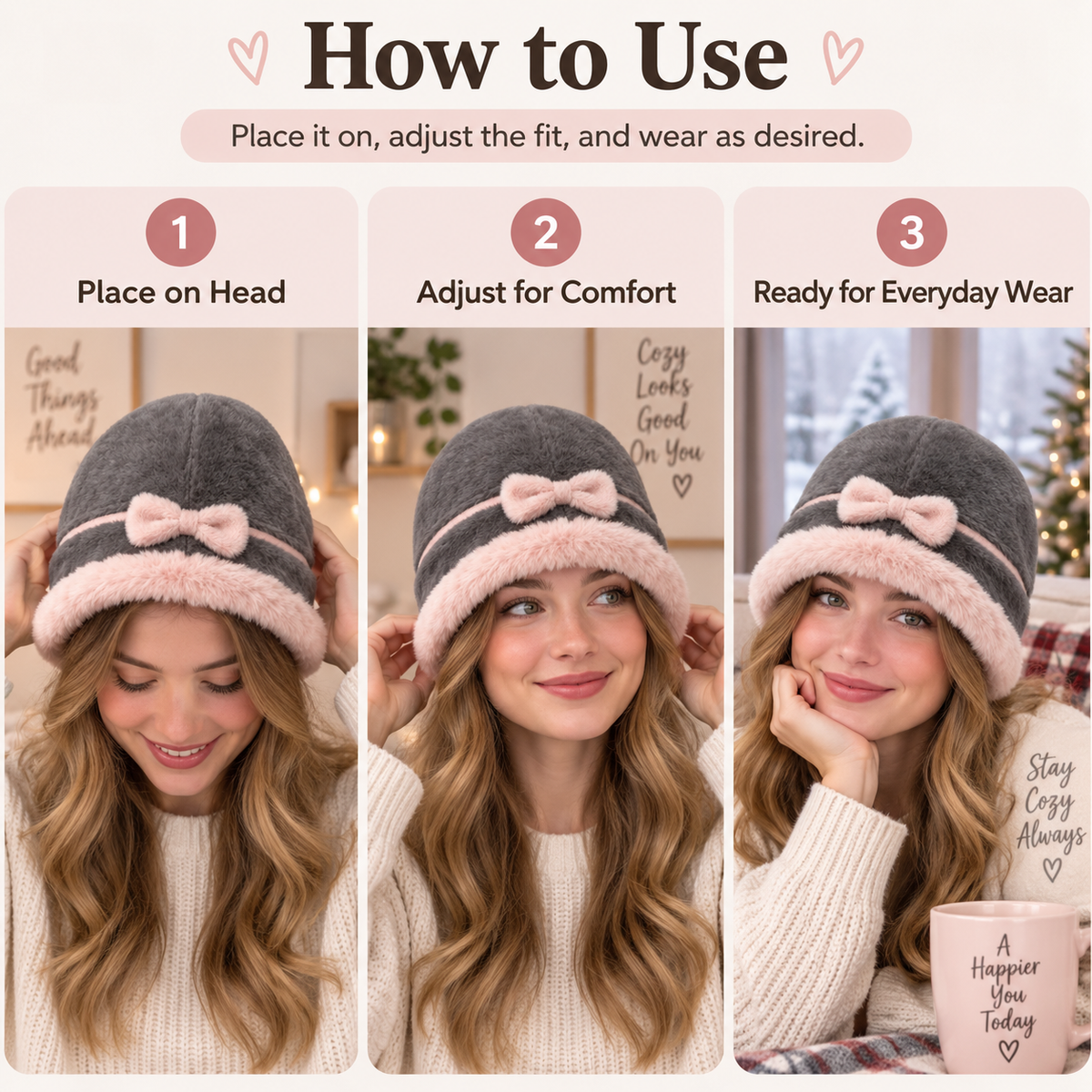 Keepbetterlily®  Cute Bow Decor Faux‑Fur Winter Bucket Hat