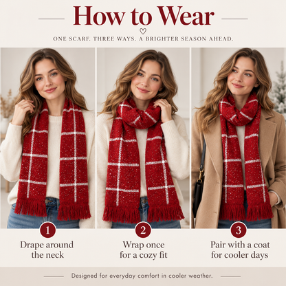 Keepbetterlily® Red Plaid Sparkle Knit Winter Scarf