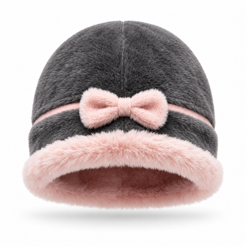 Keepbetterlily®  Cute Bow Decor Faux‑Fur Winter Bucket Hat