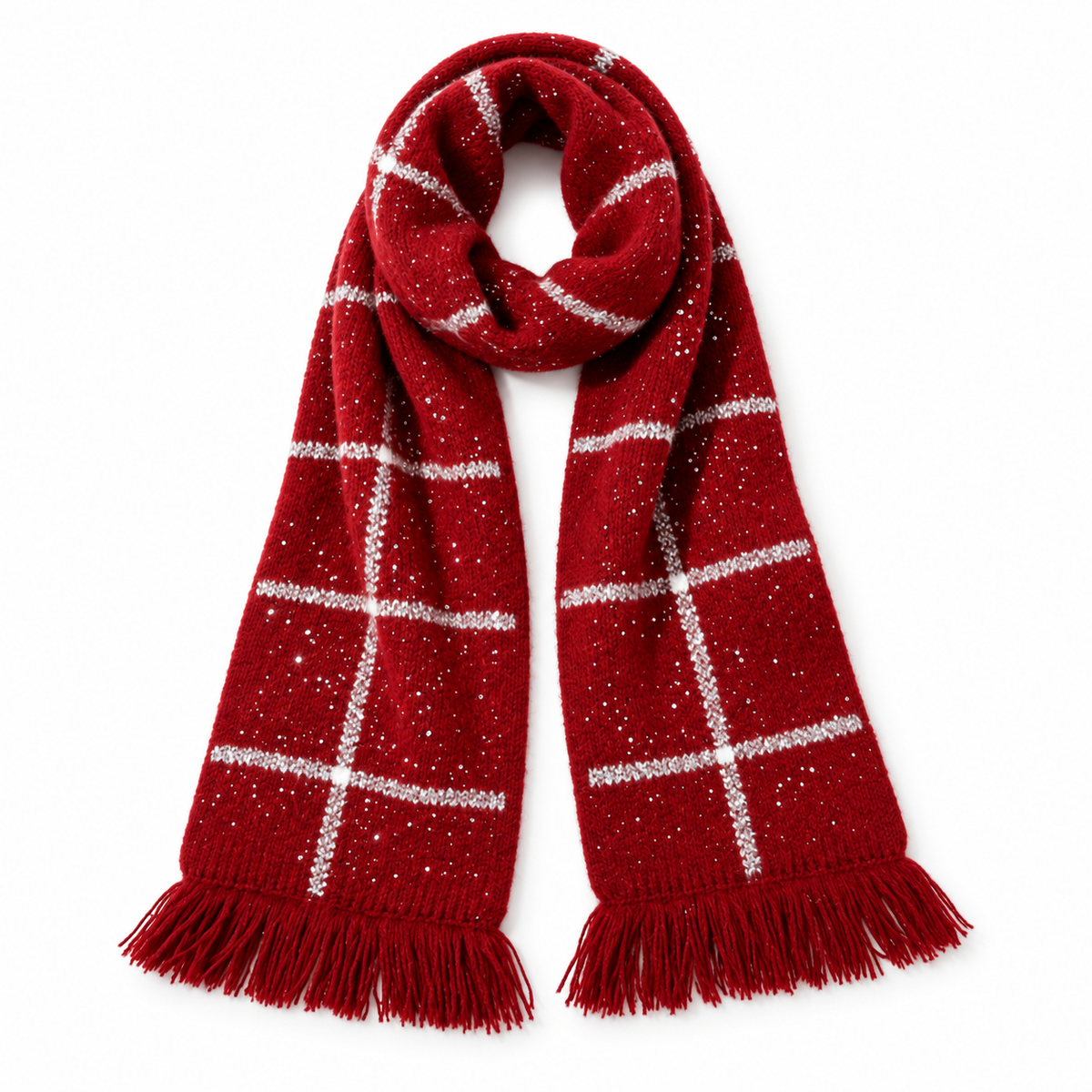 Keepbetterlily® Red Plaid Sparkle Knit Winter Scarf