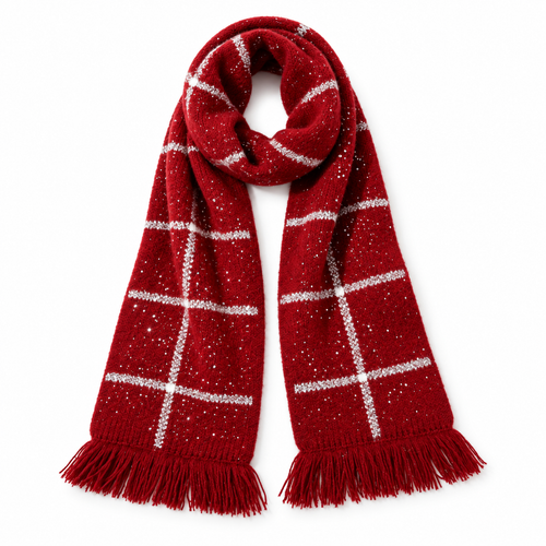 Keepbetterlily® Red Plaid Sparkle Knit Winter Scarf
