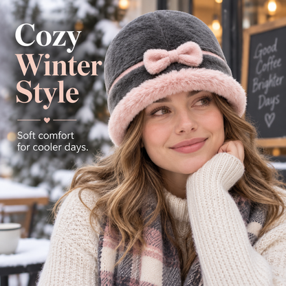 Keepbetterlily®  Cute Bow Decor Faux‑Fur Winter Bucket Hat