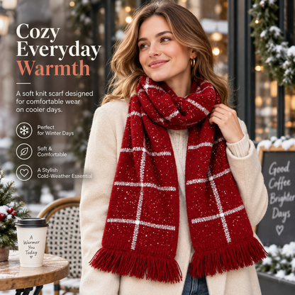 Keepbetterlily® Red Plaid Sparkle Knit Winter Scarf