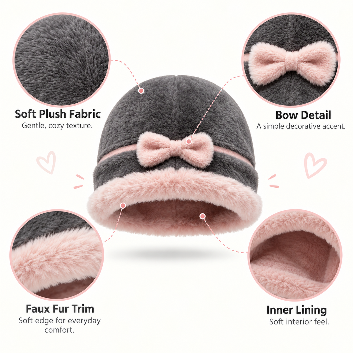 Keepbetterlily®  Cute Bow Decor Faux‑Fur Winter Bucket Hat
