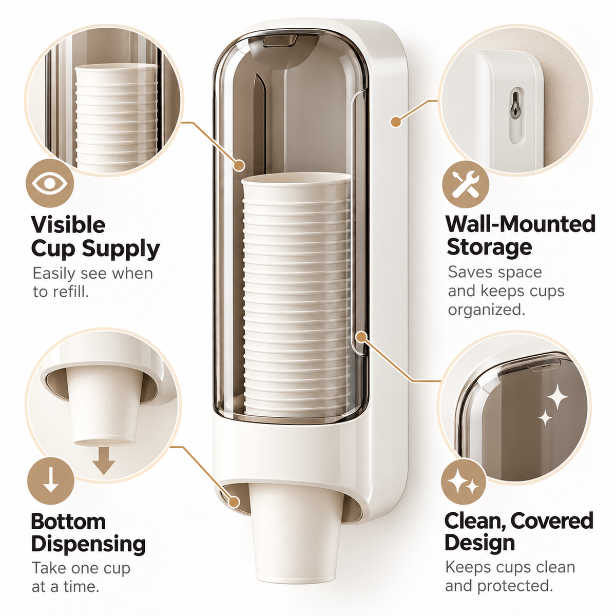 Keepbetterlily Cup Dispenser with Transparent Front Cover