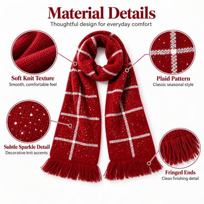 Keepbetterlily® Red Plaid Sparkle Knit Winter Scarf