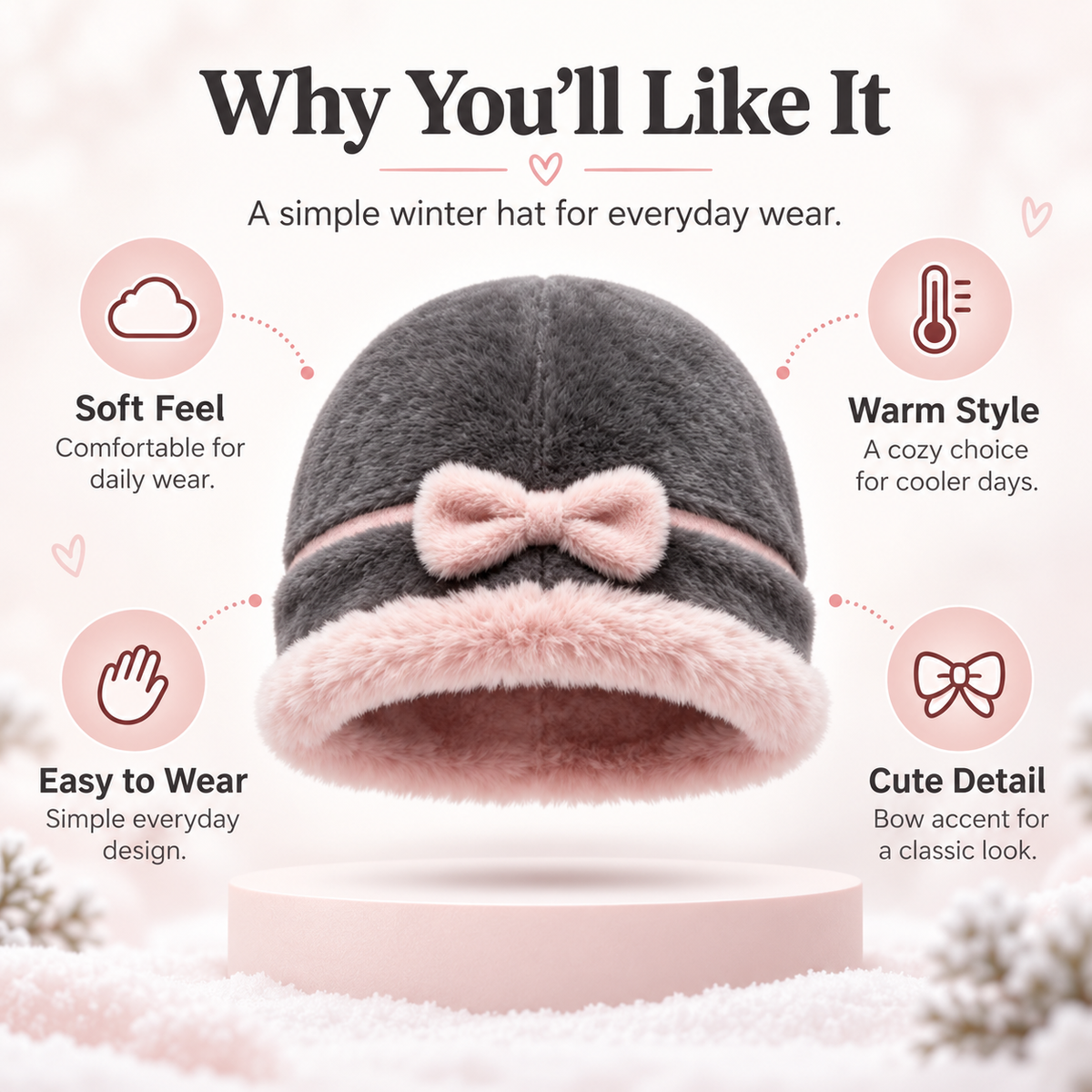 Keepbetterlily®  Cute Bow Decor Faux‑Fur Winter Bucket Hat
