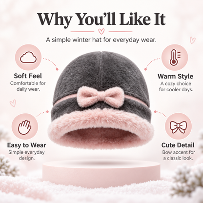 Keepbetterlily®  Cute Bow Decor Faux‑Fur Winter Bucket Hat
