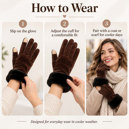 Keepbetterlily® Brown Touch‑Screen Gloves with Faux‑Fur Cuff