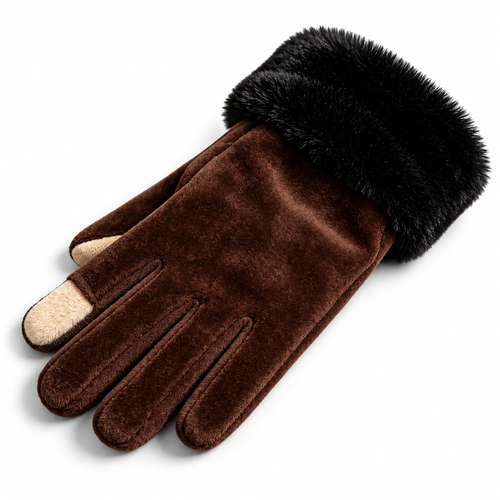 Keepbetterlily® Brown Touch‑Screen Gloves with Faux‑Fur Cuff