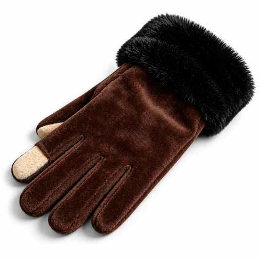Keepbetterlily® Brown Touch‑Screen Gloves with Faux‑Fur Cuff
