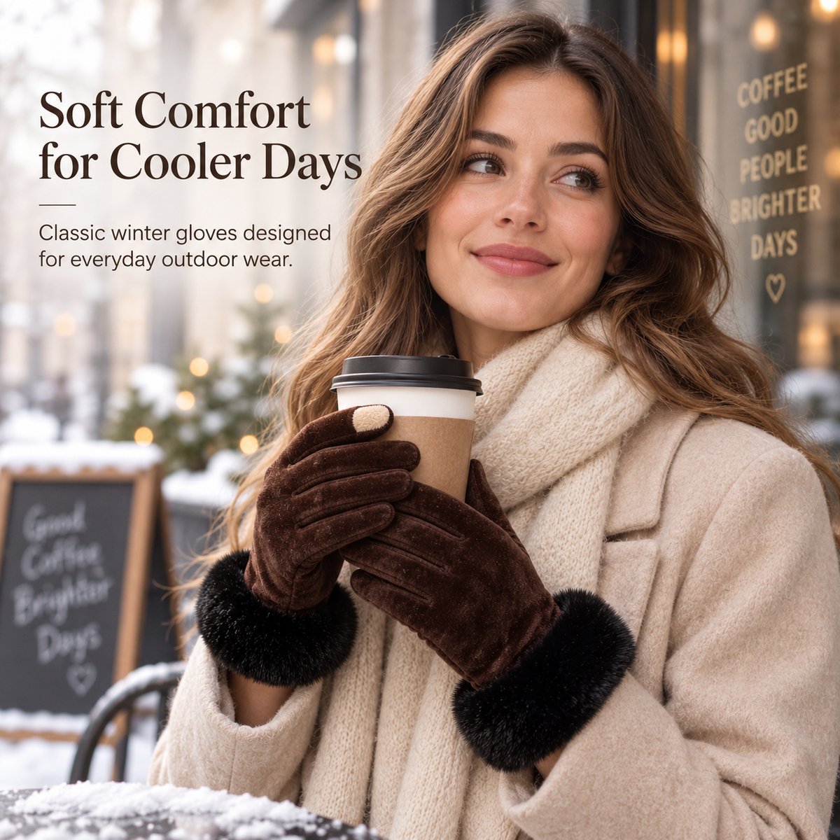 Keepbetterlily® Brown Touch‑Screen Gloves with Faux‑Fur Cuff