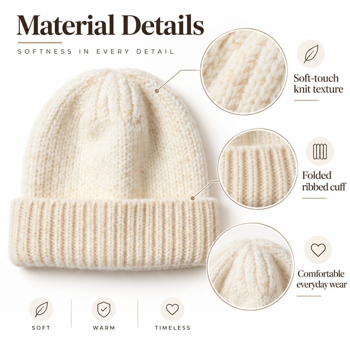 Keepbetterlily®  Chunky Ribbed Knit Folded-Cuff Beanie