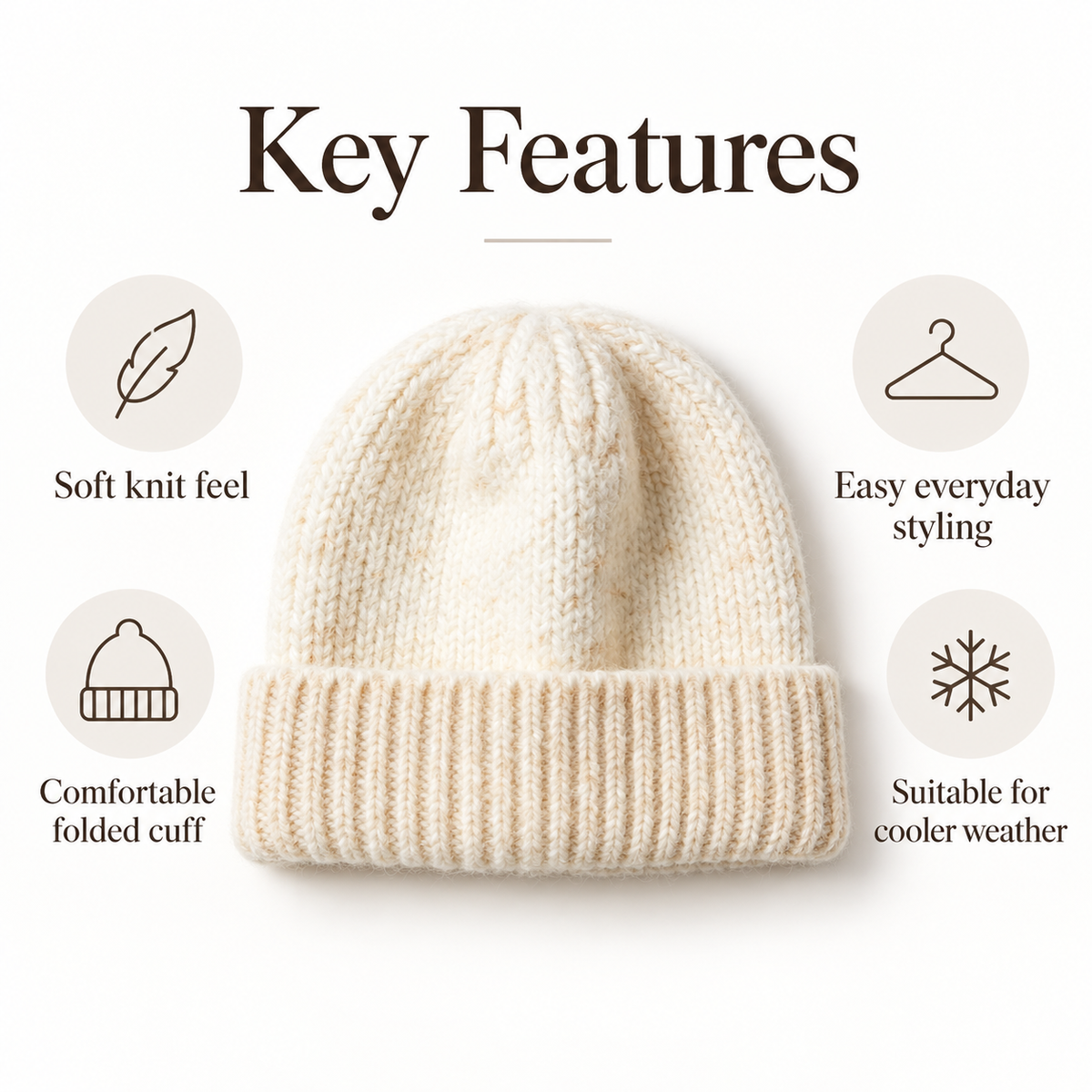 Keepbetterlily®  Chunky Ribbed Knit Folded-Cuff Beanie