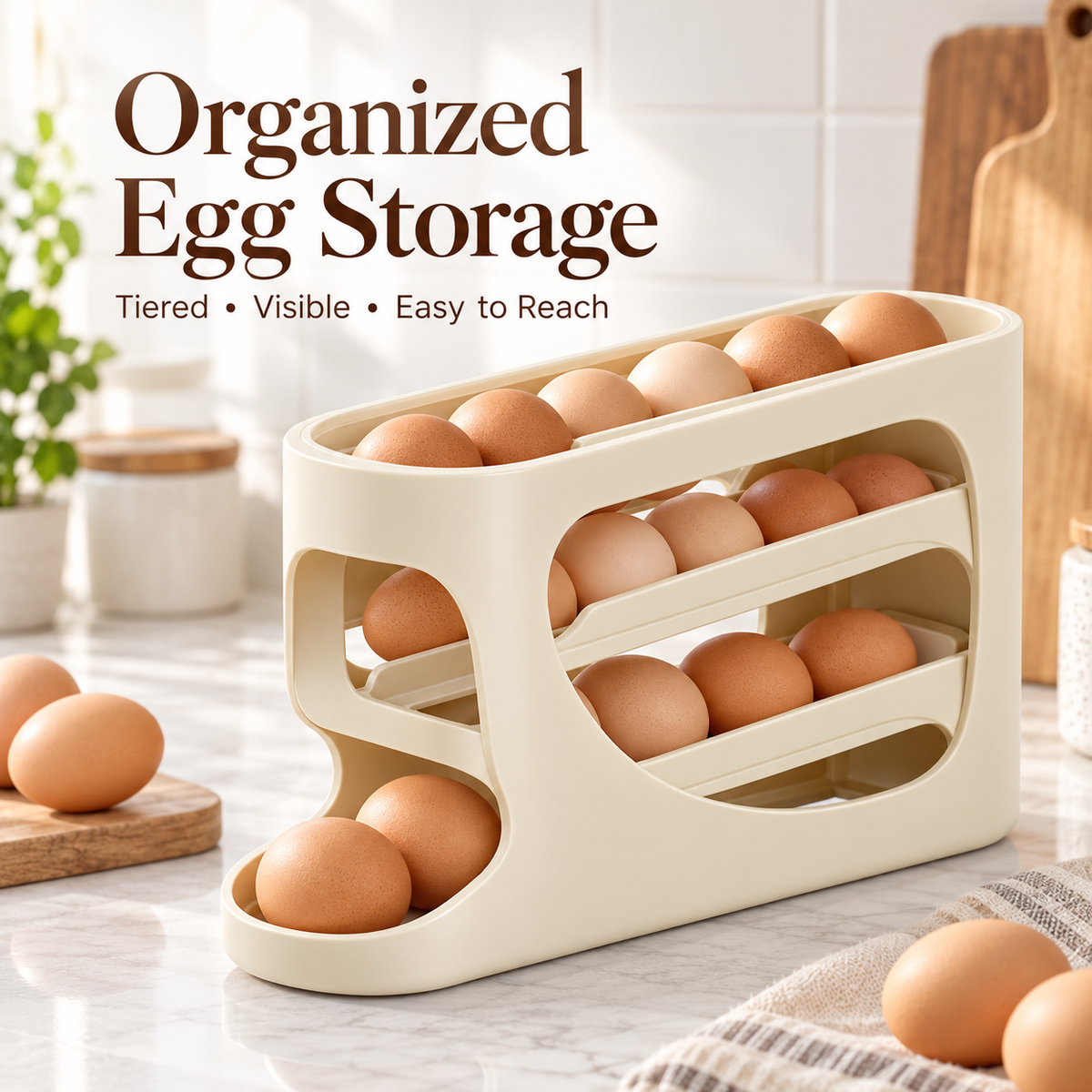Keepbetterlily Tiered Egg Organizer with Sloped Tracks