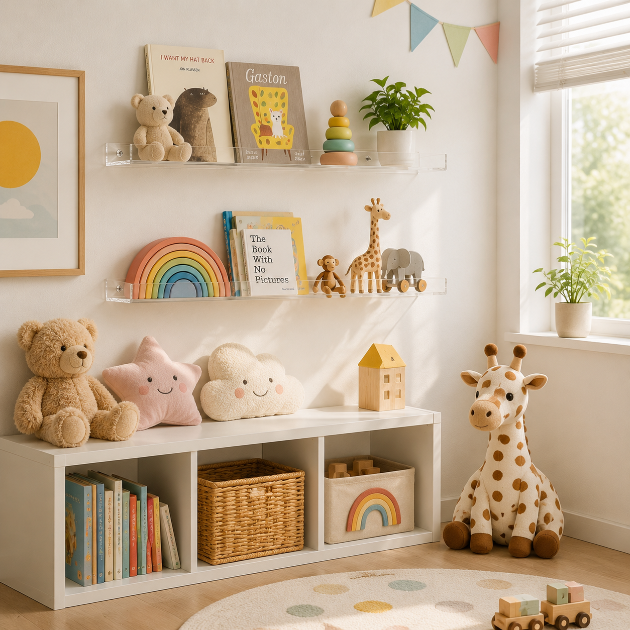 Kids Floating Wall Shelves – Front-Facing Book Display for Nursery, Playroom & Bedroom