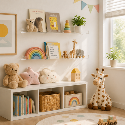 Kids Floating Wall Shelves – Front-Facing Book Display for Nursery, Playroom & Bedroom