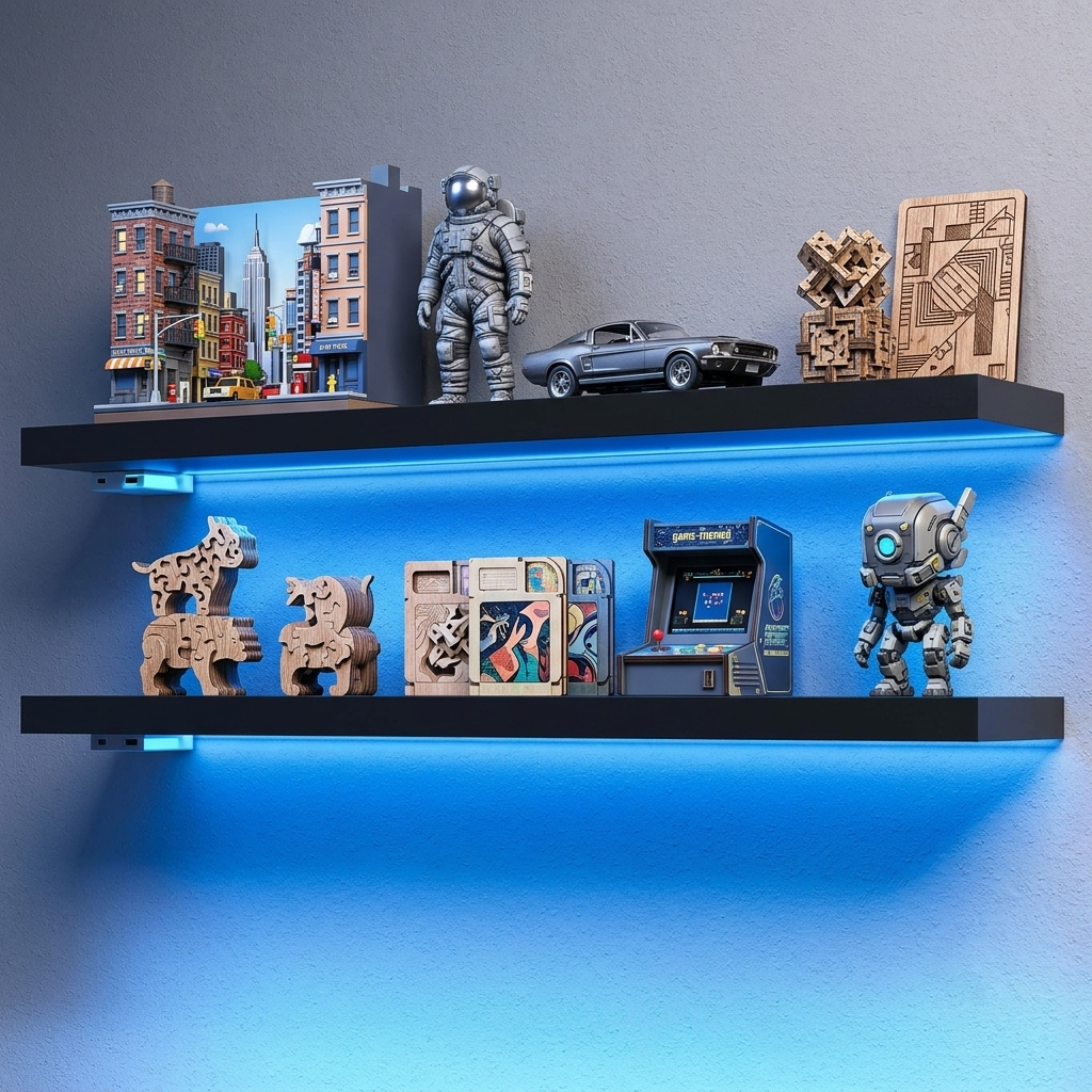 LED Floating Wall Shelves – Modern Wall Mounted Display Shelves with Ambient Lighting