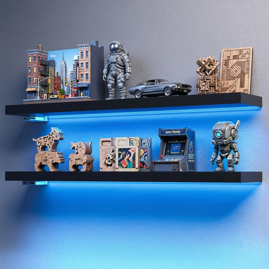 LED Floating Wall Shelves – Modern Wall Mounted Display Shelves with Ambient Lighting