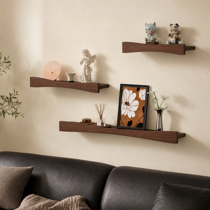 Curved Walnut Floating Wall Shelf – Sculptural Solid Wood Shelf for Modern Home Decor