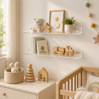 Kids Floating Wall Shelves – Front-Facing Book Display for Nursery, Playroom & Bedroom