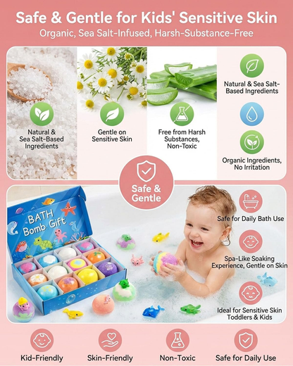 30% 🪴☀️Gentle Kids Bath Bomb Set – Food-Grade Colors, Surprise Toys & Fun Bath Time Adventures