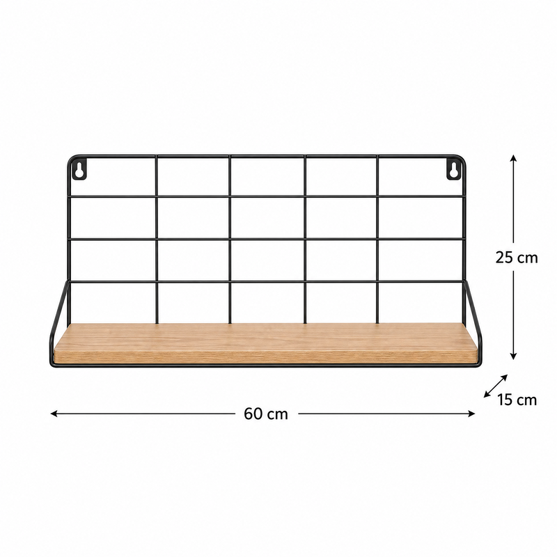 Industrial Wall Mounted Shelf with Metal Grid & Wood – Modern Storage Organizer for Kitchen, Living Room & Entryway