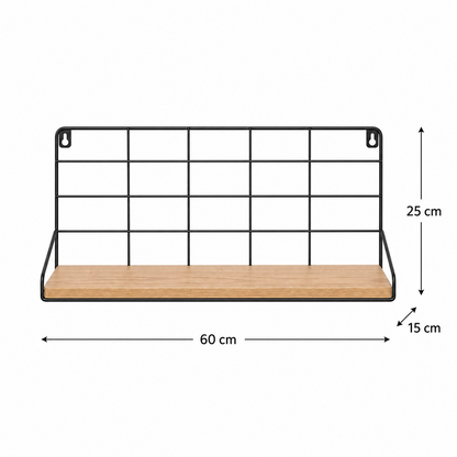 Industrial Wall Mounted Shelf with Metal Grid & Wood – Modern Storage Organizer for Kitchen, Living Room & Entryway