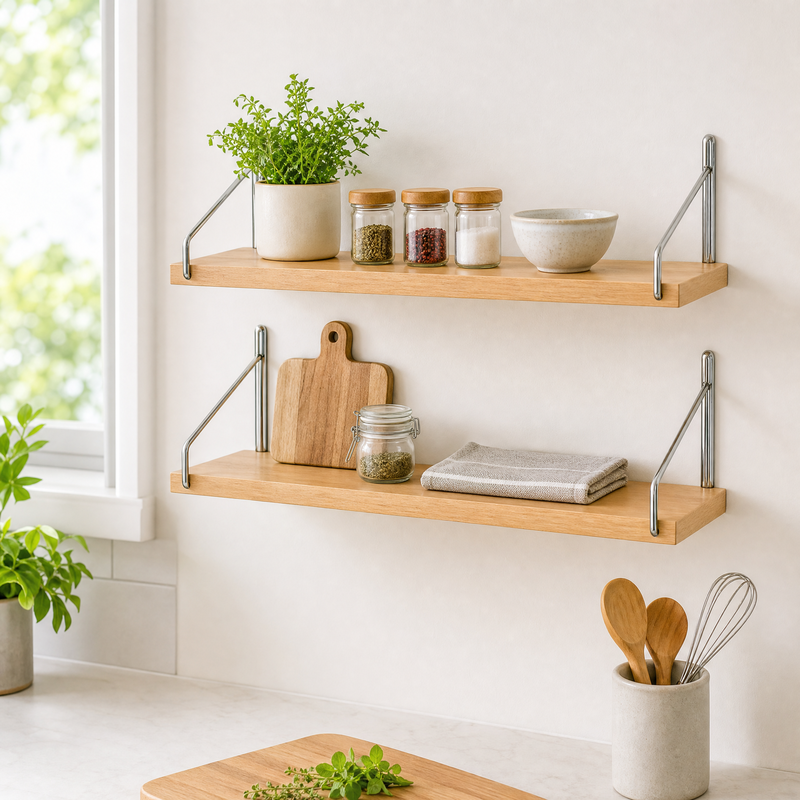 Minimalist Floating Wall Shelf – Wood & Metal Wall Mounted Shelf for Modern Home Storage