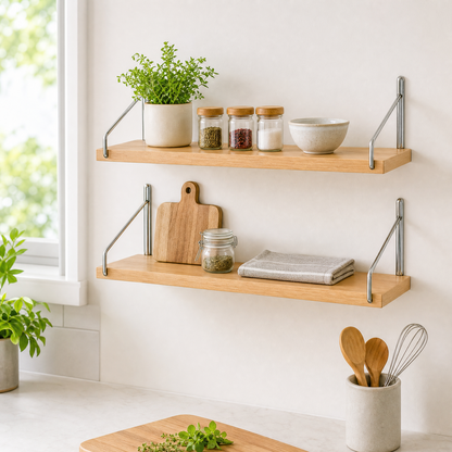 Minimalist Floating Wall Shelf – Wood & Metal Wall Mounted Shelf for Modern Home Storage