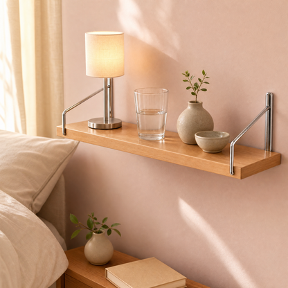 Minimalist Floating Wall Shelf – Wood & Metal Wall Mounted Shelf for Modern Home Storage