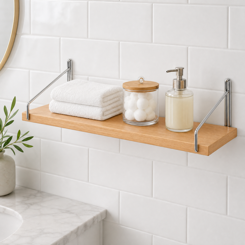Minimalist Floating Wall Shelf – Wood & Metal Wall Mounted Shelf for Modern Home Storage