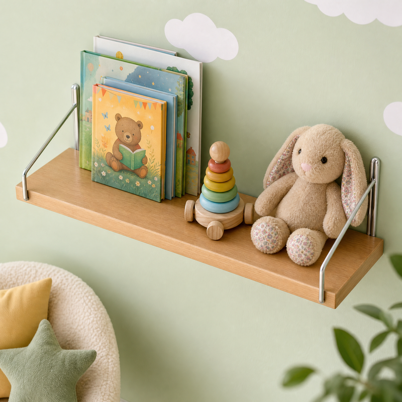 Minimalist Floating Wall Shelf – Wood & Metal Wall Mounted Shelf for Modern Home Storage