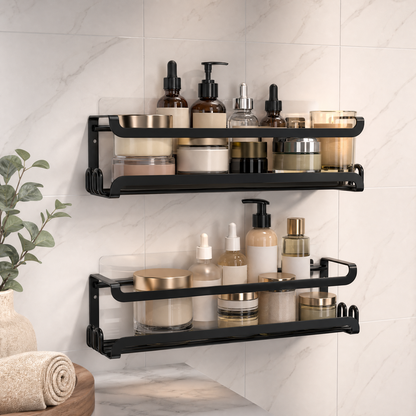 Wall Mounted Storage Shelf with Towel Bar – Modern Metal Bathroom Organizer for Kitchen & Bathroom