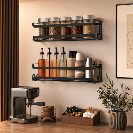 Wall Mounted Storage Shelf with Towel Bar – Modern Metal Bathroom Organizer for Kitchen & Bathroom